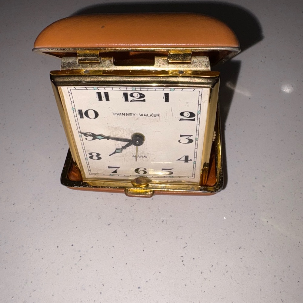 Vintage Antique Phinney Walker Japan Folding Wind-Up Travel Alarm Clock